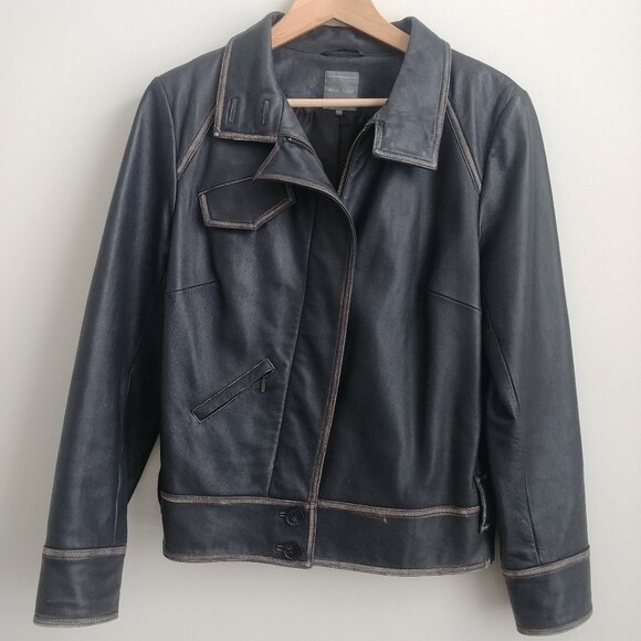 Marc Aurel faded black leather jacket asymmetrical moto 42 converts to U… - Picture 1 of 16